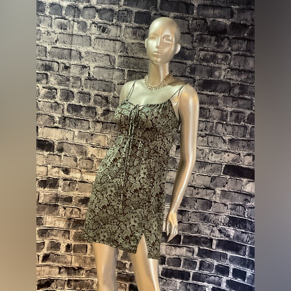 Brown & Mint Blue Floral Summer Sun Dress - Picture 7 of 8